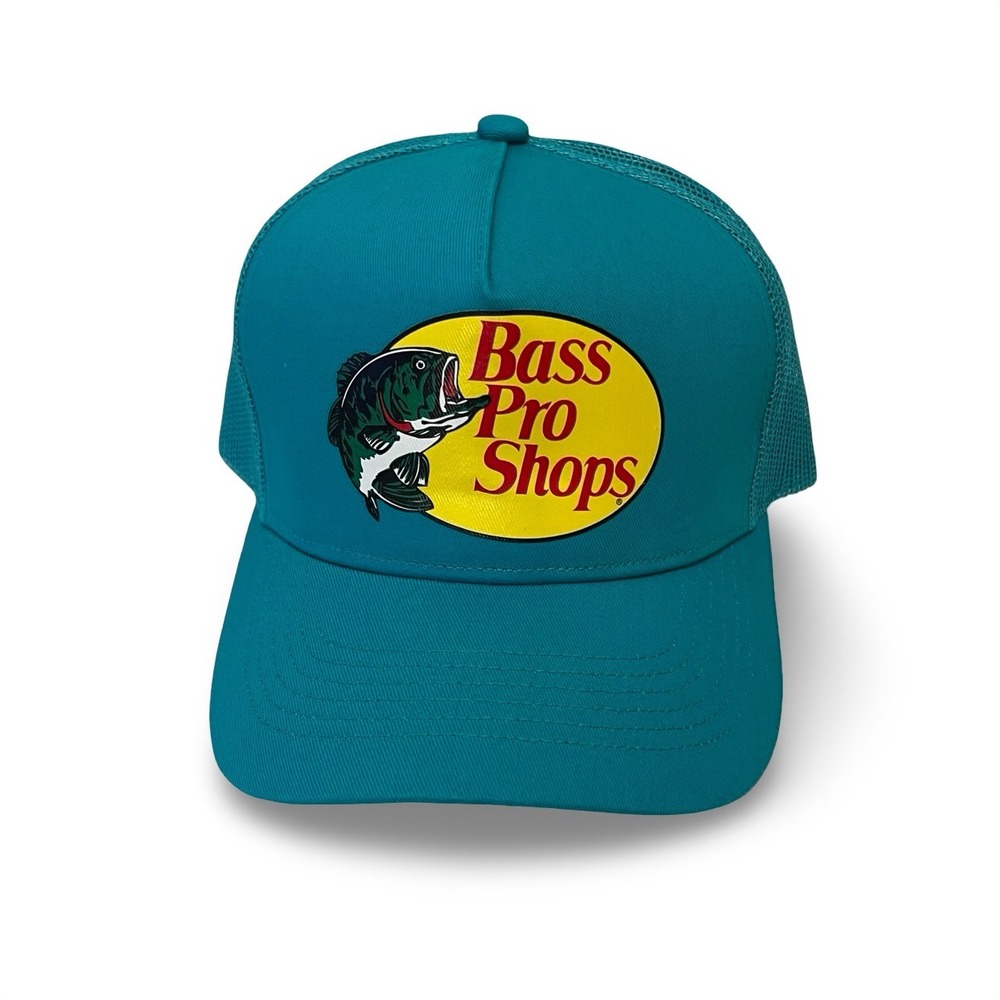 Bass Pro Shops Mesh Trucker Hat Teal Blue Adjustable Snapback Fishing Cap